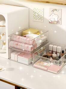 1pc Transparent Acrylic Storage Organizer Box, Multi-Functional Plastic Organizer Tray With Handle, Stackable Storage Bin, Suitable For Drawer, Desktop, Kitchen, Pantry And Outdoor Picnic - Multicolor - View 1