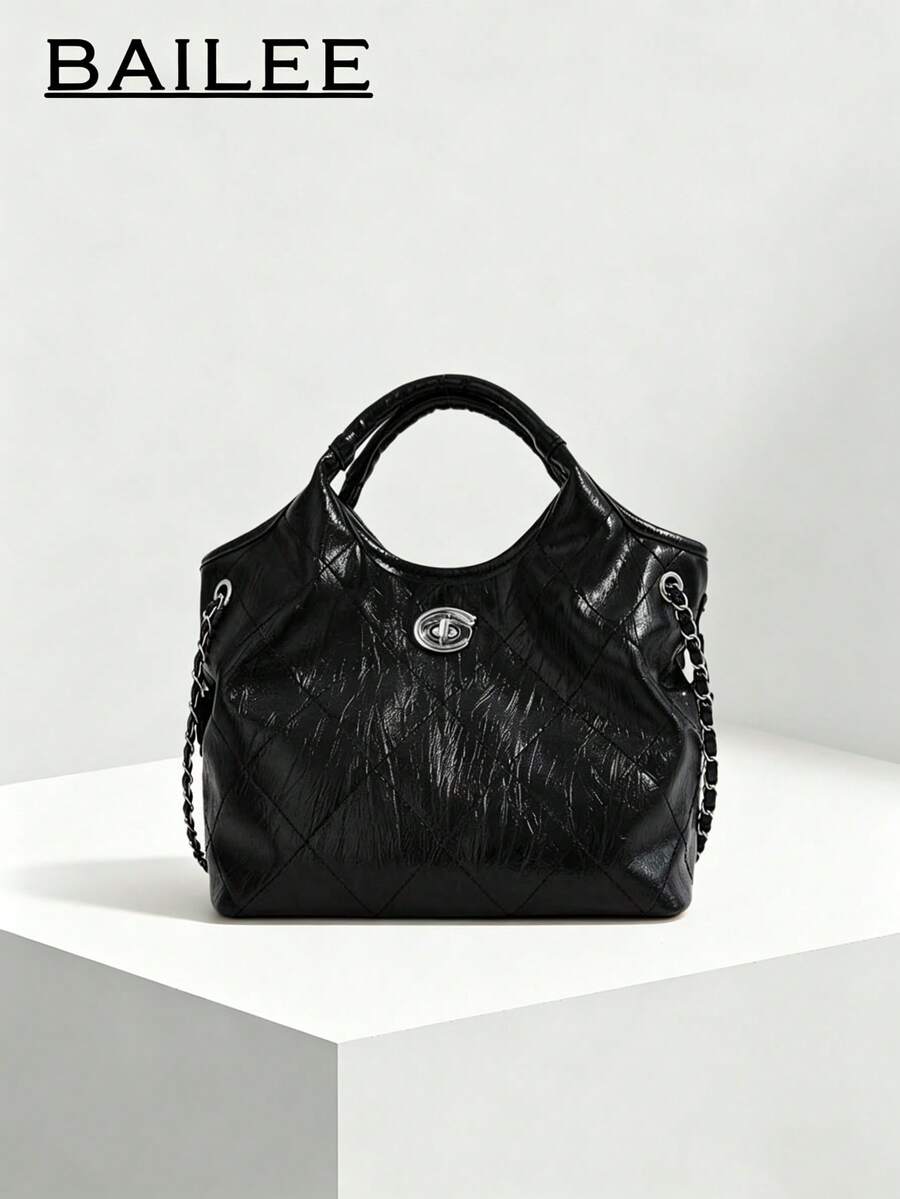 BAILEE A Minimalist And Stylish Faux Leather Handbag With A Distinctive Rotating-Lock Strap Design,Ideal For Outfit Coordination And An Excellent Gift Choice