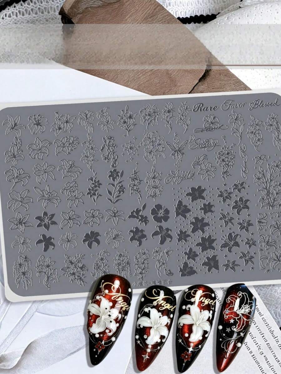 Nail Art Stamping Plates, Rose/Lily/Butterfly/Star Patterns, Multiple Designs, Clear Texture Reusable, Salon DIY Nail Art Tools, Nail Art Stamping Tools, Easy To Use, Easy To Store, Women's Nail Art Templates, Suitable For Nail Salons - Multicolor - View 1