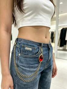 1pc Fashion Personalized Minimalist Street Punk Style Stainless Steel Double Layer Pants Chain Men's Fashion Accessory - Gold - View 18
