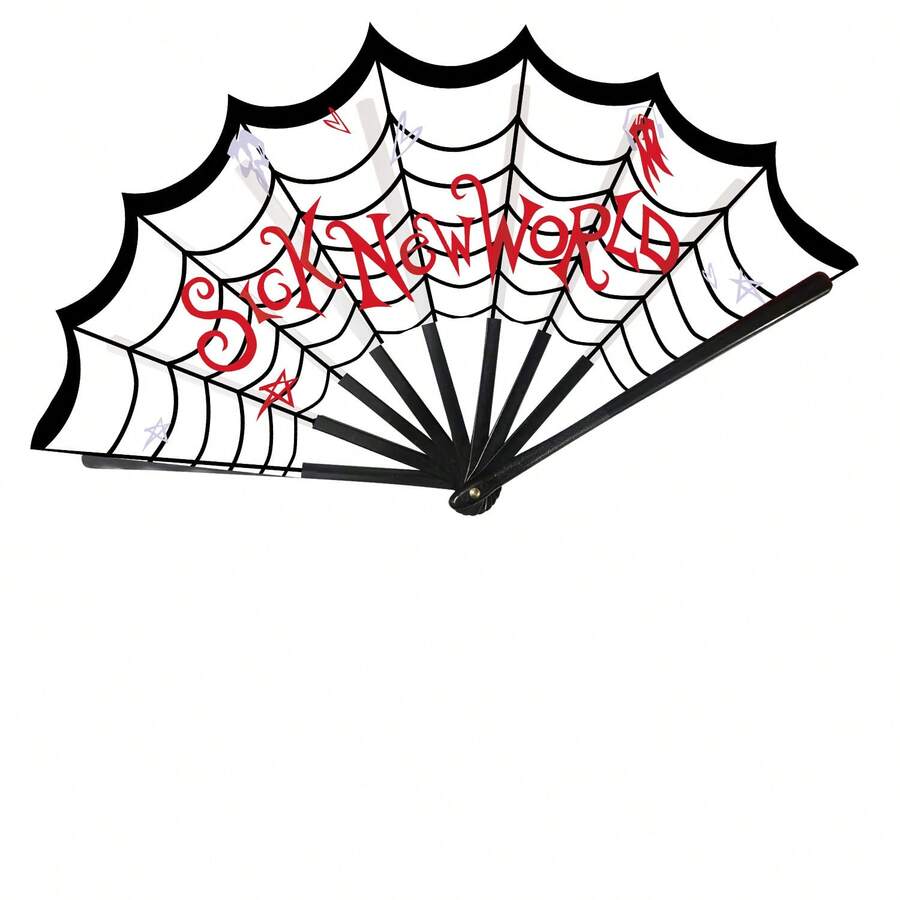 1pc Halloween Themed Spider Web Print Folding Fan, Handheld Decorative Fan, Costume Party Styling Prop, Holiday Party Small Gift - Multicolor - View 1