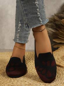 Vintage Jacquard Knit Slip-On Shoes, Soft Sole Lightweight Slip-On Flat Shoes For Commuting And Casual Wear - Black - View 3