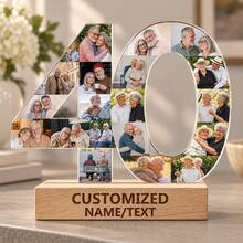 1pc Custom Photo Collage Number Ornament, Personalized Acrylic Tabletop Keepsake, Meaningful Milestone Gift For Birthday, Anniversary, Wedding, Graduation, Retirement, Family Memory Display, Home Shelf And Desk Decoration - Multicolor - View 11