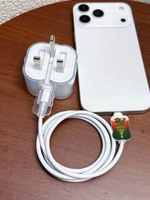 Christmas Tree Pattern 3pcs Set Data Cable Charger Wave-Shaped Protective Cover Compatible With UK Standard 20W Apple Charger, Transparent Anti-Shatter Cover, Protects Phone, 3-Prong Charger, Cable Protective Cover - Multicolor - View 4