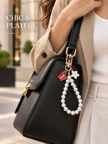1pc Faux Pearl Beaded Flower Pendant Keychain, Sweet Fashionable Key Chain, Women's Bag Charm, Phone Strap, Earphone Case Anti-Loss Lanyard, Backpack Charm And Handbag Accessory, Suitable For Daily Commute, Birthday Gift, Halloween Gift, Thanksgiving Gift And Christmas Gift Exquisite Small Accessory - Multicolor - View 6