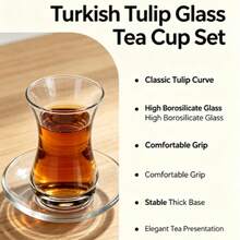 6pcs Set, 125ml Capacity, 9cm Height, 6cm Diameter, Thickened Non-Slip Heat-Resistant High Borosilicate Glass Tulip Tea Cups (With Matching Glass Saucers), Minimalist Transparent Style, Fully Transparent Without Pattern, Waist-Tapered Tulip Shape, Rounded Rolled Rim, Ergonomic Grip, Suitable For Black Tea, Fruit Tea, Home Afternoon Tea, Breakfast, Guest Reception, Holiday Gatherings, Daily Drinking - Multicolor - View 4