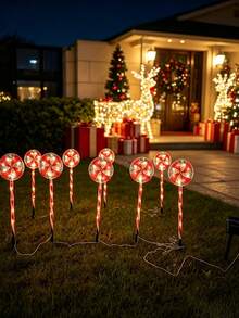 Christmas Lollipop Solar String Lights, Waterproof Solar LED Ground Stake Lights, Auto Charging, 8 Hours Working Time, Cute Lollipop Pattern Design, Suitable For Garden, Flower Bed, Pathway, Porch And Christmas Party Decoration - Multicolor - View 4