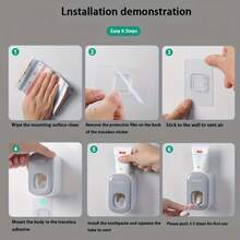 Premium Toothpaste Squeezer Wall-Mounted Drill-Free Toothbrush Holder Slouchy Brushing Tool Toothpaste Dispenser Wall-Mounted Design, No Drilling Required, Easy To Clean, Space-Saving And Waterproof Can Easily Squeeze Out Toothpaste Saving Time And Effort. - Multicolor - View 8