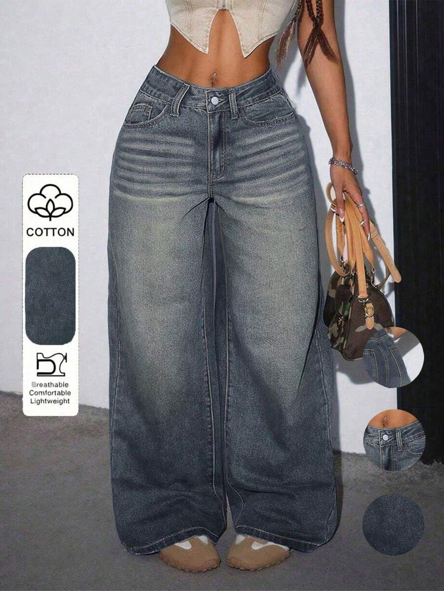 Women's Casual Loose Straight Leg Jeans With Pockets Fall - Deep Nostalgia - View 1