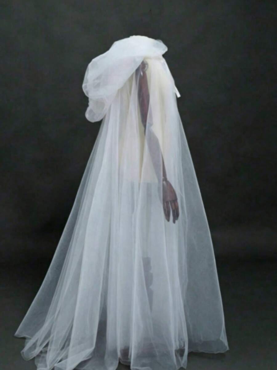 1pc Halloween Hooded Mesh Cape, Vampire Bride Witch Grim Reaper Cosplay Long Cloak - Multicolor - View 1
