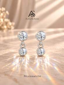AnlaScheer 1pc Moissanite 925 Sterling Silver Mixed Size Flat Back Helix Piercing Threaded Ear Stud, Women's Engagement Wedding Bridal Jewelry - Silver - View 1