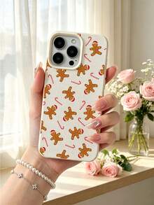 White Leather Texture Case With Gingerbread Man And Candy Cane Pattern, Cute Christmas Design, Ideal Winter Gift Choice - Multicolor - View 1