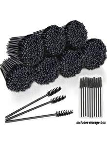 200pcs Disposable Mascara Wands, Spoolie Eyelash Brush, Eyebrow Brush & Brow Comb With Storage Case, Lash Extension & Eyebrow Grooming Makeup Applicators - Multicolor - View 1
