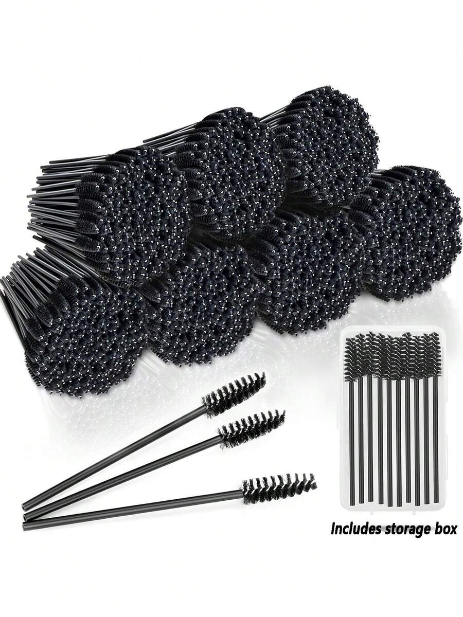 200pcs Disposable Mascara Wands, Spoolie Eyelash Brush, Eyebrow Brush & Brow Comb With Storage Case, Lash Extension & Eyebrow Grooming Makeup Applicators - Multicolor - View 1