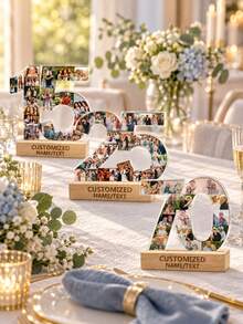 1pc Custom Photo Collage Number Ornament, Personalized Acrylic Tabletop Keepsake, Meaningful Milestone Gift For Birthday, Anniversary, Wedding, Graduation, Retirement, Family Memory Display, Home Shelf And Desk Decoration - Multicolor - View 4