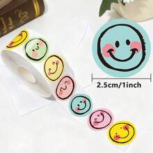 500pcs/Roll Smiling Face Labels, Colorful Smiling Face Labels, Holiday Teacher Reward Decorative Stickers, Inspirational Stickers, Happy Smiling Face Handmade Sealing Stickers, Gift Self-Adhesive Sealing Stickers, PVC Waterproof Stickers - Multi-color - View 2