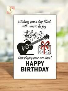 1pc Birthday Greeting Card With Guitar And Music Notes Design, Ideal For Music Lovers, Friends, And Family For Birthday Celebrations And Special Musical Moments - One Size Fits All - View 3