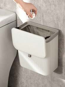 1pc White Hanging Kitchen Trash Can, Cabinet Door Trash Can, Space-Saving Wall-Mounted Trash Can, Suitable For Kitchen And Bathroom, Kitchen Trash Can, Kitchen Accessories, Bedroom Trash Can, Bathroom Trash Can, Trash Can, Storage Box - Multicolor - View 2