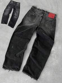 Men's Jeans, Men's Casual Pants, Loose Fit Men's Pants, Daily Commute Jeans, Simple & Fashionable, With Frayed Edge & Distressed Elements, Hip-Hop & Rap Style, Suitable For All Seasons & Summer, Men's Pants - Black - View 9