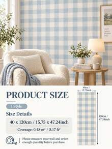 SUPSTICKER Soft Blue & Cream Self-Adhesive Wallpaper, 3 Patterns: Stripes, Plaid & Polka Dots, Suitable For Bedroom, Living Room & Study - 1PC - View 15