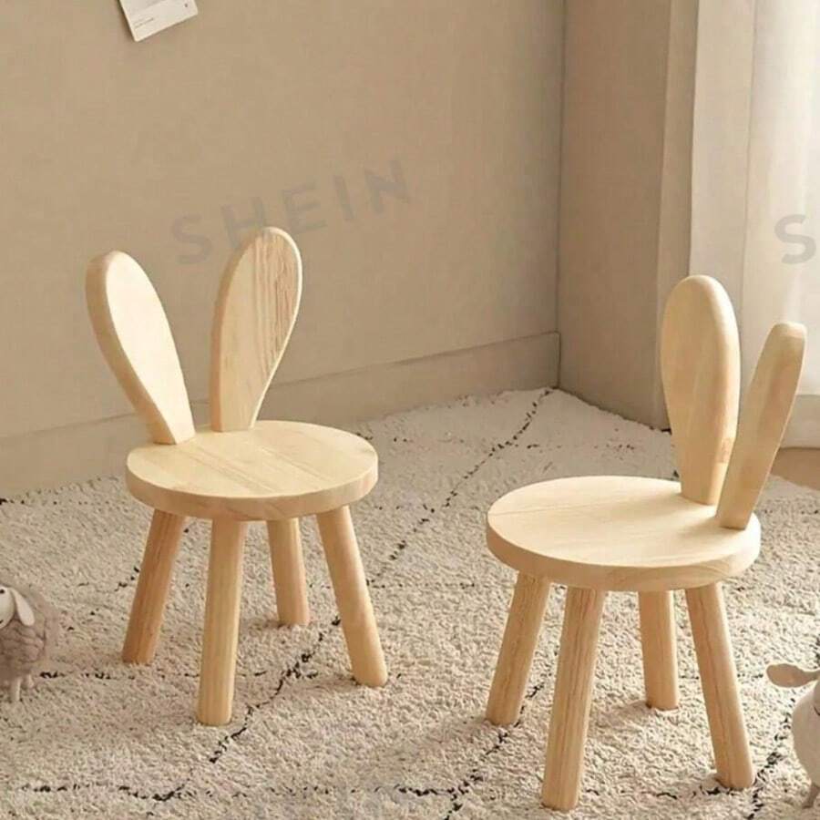 1pc Solid Wood Stool, Wooden Photography Prop, Creative Small Stool, Cute Rabbit Ear Solid Wood Stool, Simple Shoe Changing Stool, Modern Cute Animal Design Chair, Suitable For Room Decor, Studio Photography Prop, Living Room, Bathroom, Kitchen, Classroom, Cute And Portable - Multicolor - View 1
