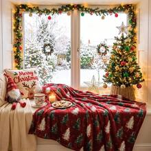 Christmas - Vintage Burgundy Background Christmas Tree Blanket, White & Green Cedar Snowflake Pattern, Skin-Friendly Flannel Throw, Christmas Gift For Living Room, Bed, Leisure - Burgundy - View 3