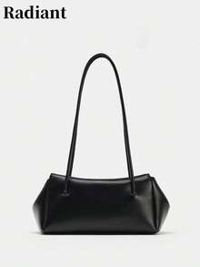 Minimalist Soft Leather Shoulder Bag For Women, Quiet Luxury Daily Commute Tote Handbag, Professional Look, Fall Fashion, Elegant Design, Solid Color - Black - View 6