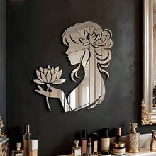 1 Set Acrylic Mirror Wall Stickers, Lotus Girl Shaped Self-Adhesive Mirror Decals, Suitable For Room, Bedroom, Dorm, Bathroom, Dressing Mirror, Soft Mirror Wall Stickers - A - View 3