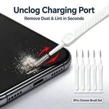 Multifunctional Gap Cleaning Brush Set, Mini Dust Remover Tool For Phone Charging Port, Earpiece, Speaker Hole & Keyboard, With Optional Dust Plugs & Cleaning Cloth - White - View 3