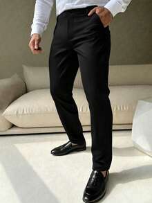 Pantalones de traje de unicolor versátiles y de moda para hombres, ropa para ir al trabajo - Negro - Ver 2