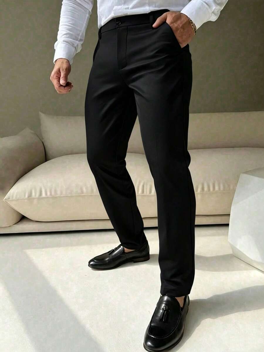 Pantalones de traje de unicolor versátiles y de moda para hombres, ropa para ir al trabajo