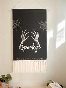 1pc Tapestry, Wall Hanging, Long Linen Vintage Tassel Tapestry, Vertical Wall Decor, Halloween Printed Design; Versatile For Living Room, Bedroom, Office, Party And Other Scenes - Multicolor - View 2