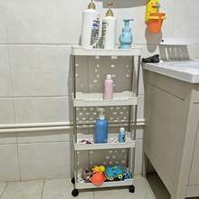 4-Tier Mobile Storage Rack With Wheels And Hooks, Narrow Gap Storage, Kitchen Storage Rack, Space-Saving, Suitable For Kitchen, Living Room, Bedroom And Office - White - View 13