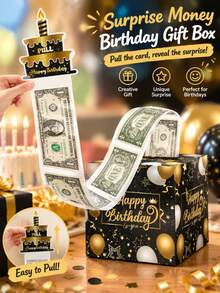 4/1pc Premium Durable Birthday Cash Gift Box Set, Pull-Out Birthday Card With 30 Transparent Bags, Multi-Color Fun Surprise Cash Gift Box Kit, Creative Party Decoration Gift, Suitable For Back To School Season, Party Supplies, Christmas, Halloween, Christmas , - Multiple Styles - View 2