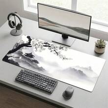1pc Large Gaming Mouse Pad Black White Ink Landscape Architecture Design Traditional Chinese Style Non Slip Washable Rubber Base Large Office Desk Accessory Durable Stain Resistant Game Mousepad Fashion Desk Decor Study Supply Perfect Gift For Gamers - Multi-color - View 1