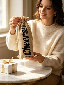 8Pcs Cheers Linen Burlap Wine Bottle Gift Bag Drawstring Wine Cover Sack Reusable Wine Bag For Wedding Holiday Christmas Housewarming Birthday Party Wine Lover Present Decor - Multicolor - View 2