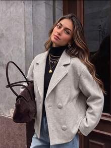 Women's Autumn Solid Color Double-Breasted Wool Jacket - Apricot - View 1