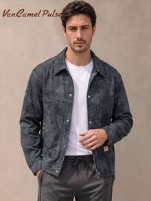 Vancamel Pulse Men's Knit Jacquard Utility Techwear Lapel Jacket, Versatile Loose Drop Shoulder Outdoor Sports Casual Top - Black - View 2