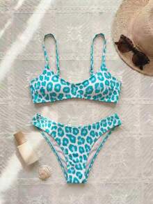 Bộ bikini phong cách Bohemian màu xanh thuần, dây đeo điều chỉnh được, cổ chữ V, gợi cảm thanh lịch, thoải mái, mới cho mùa Xuân/Hè, đi biển, du lịch, hẹn hò, tiệc tùng - Nhiều màu - Xem 2