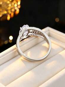 1pc Women's Banquet Sparkling Marquise Main Stone Ring, Feather Hollow Zirconia Inlaid Design, Niche High-End Hand Accessory - Ring - View 3