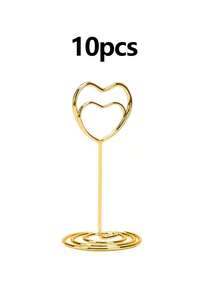 1/5/10/20pcs Gold Table Number Card Holders, Heart-Shaped Table Card Photo Holders, Table Card Stands Menu Clips, Green Watercolor Style Table Cards, Suitable For Weddings, Parties, Seat Arrangements, Valentine's Day, Birthdays, Halloween, Back To School - Metal Heart Clip - View 20