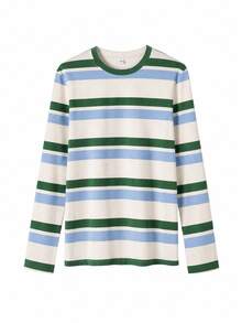 Women Color Block Striped Oversized Long Sleeve Top,Relaxed Fit Casual Tee,Soft Lightweight,Weekend Travel Coffee Shop Outfit - White - View 2