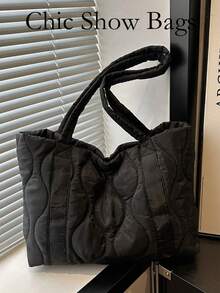 Tote Bag,3D Quilted Body With Strap,Lightweight & Comfortable To Carry.Large Capacity Store,Minimalist & Elegant For Daily Commute,Shopping,Travel - Black - View 2