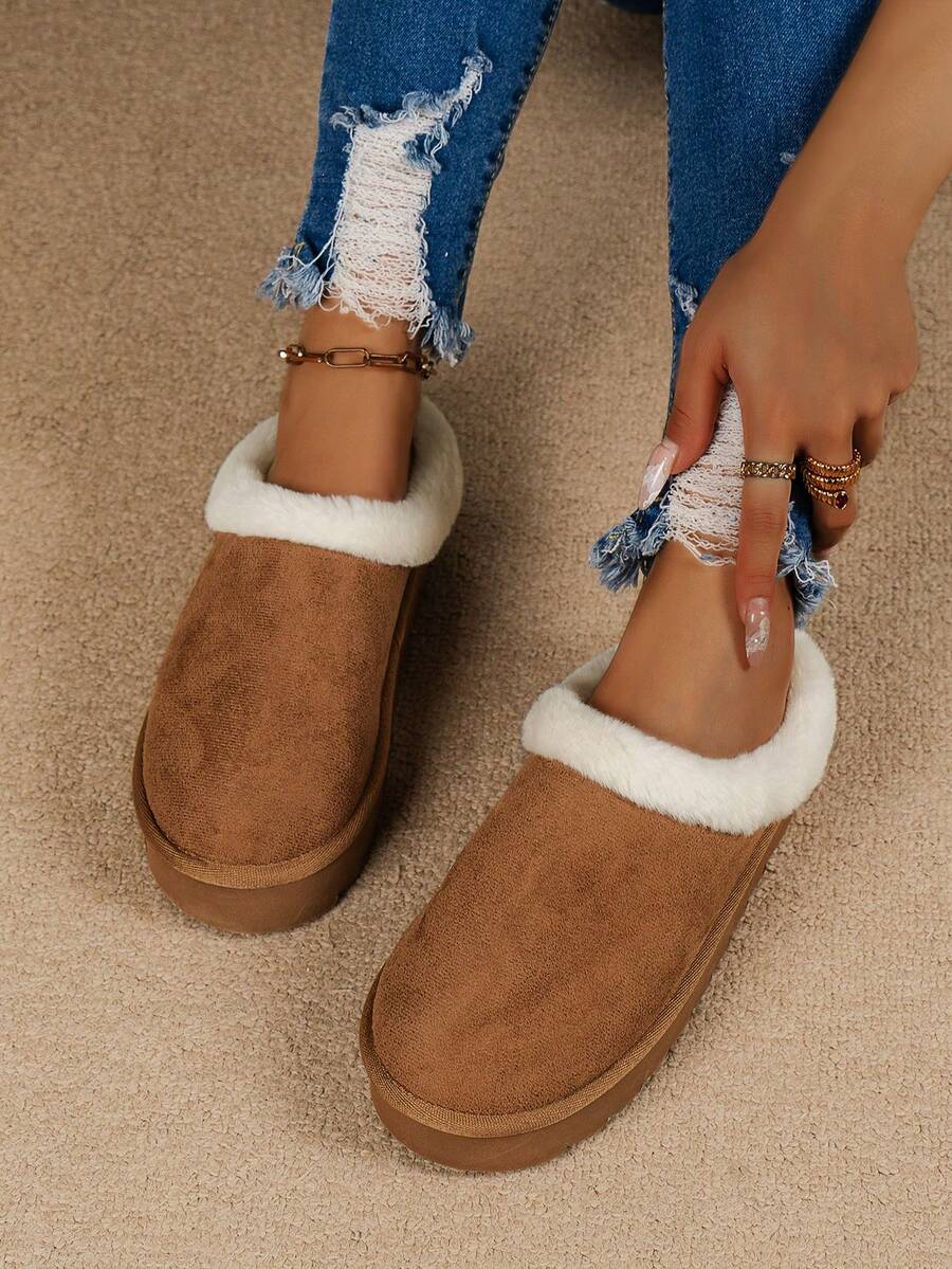 Fashionable Women's Warm Slippers For Autumn/Winter, Comfortable Minimalist Indoor/Outdoor Home Shoes