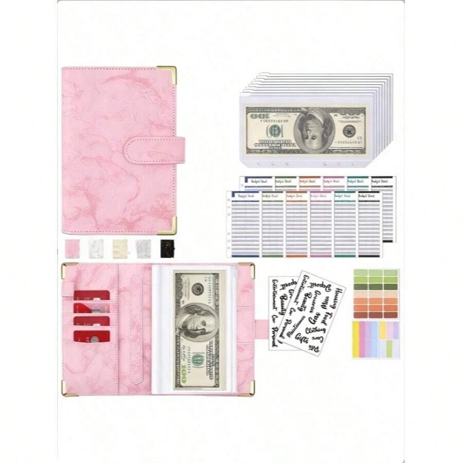 1pc A6 Premium PU Leather Budget Planner, Cash Envelope Style Loose-Leaf Notebook, Personal & Family Financial Budget Management, Multiple Colors Available! High-End Leather Cover With Magnetic Clasp, 6-Hole Loose-Leaf Ring For Flexible Page Addition/Removal, Side Multi-Card Slot Design, Paired With Zipper Cash Envelopes For Convenient Cash, Receipt & Bill Organization. Compact & Portable Size To Help You Manage Income & Expenses - Multicolor - View 1