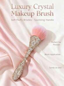 2pcs Luxury Rhinestone Makeup Brushes, Selected Fine Nylon Bristles, Smooth Application For Perfect Powder Makeup Effect, Gentle On Skin, Suitable For All Skin Types, Great For Daily Makeup And Touch-Ups, Exquisite Appearance Combining Aesthetics And Practicality - Multicolor - View 8
