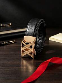 1pc Men's Luxury Belt With Letter Alloy Automatic Buckle, Premium PU Embossed Strap, Multiple Colors Available, 47.2inch Length Adjustable, Suitable For Daily Wear, Jeans, Shorts, Perfect Gift For Boyfriend And Father - Multicolor - View 9