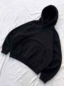 GOLDREDY Men's Autumn/Winter Fashion Versatile Solid Color Short Hooded Fleece Lined Warm Pocket Long Sleeve Sweatshirt Essential Hoodie - Black - View 1