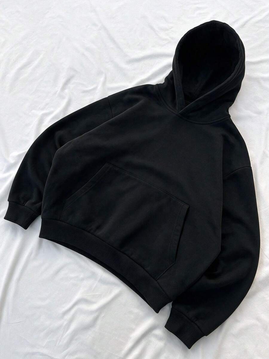 GOLDREDY Men's Autumn/Winter Fashion Versatile Solid Color Short Hooded Fleece Lined Warm Pocket Long Sleeve Sweatshirt Essential Hoodie - Black - View 1