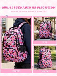 1 Set Plaid Print Backpack, Large Capacity Multi-Compartment Design, Dual Zipper Closure, Suitable For Daily Use And Travel - A - View 7